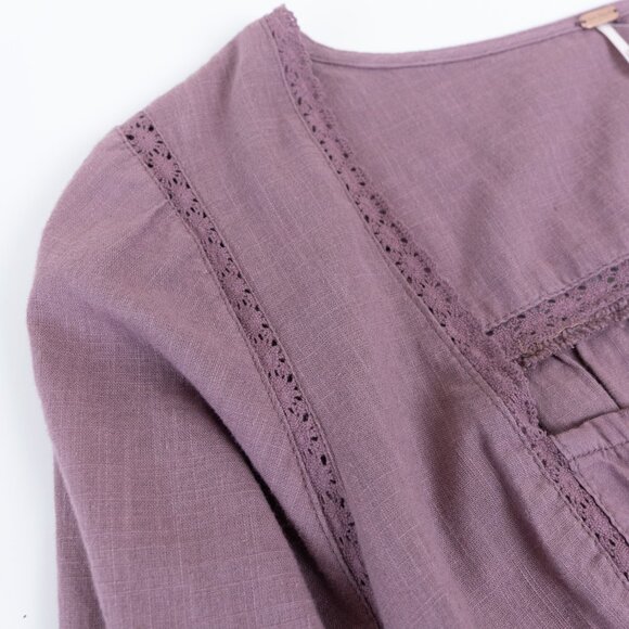 Free People Eyelet Cropped Blouse Peasant Boho Mauve Roan Rouge Joi - Picture 6 of 13